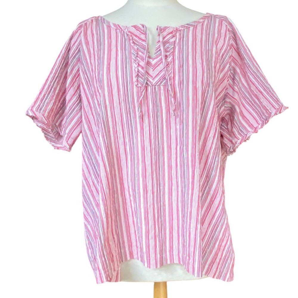 Columbia Sucker For Summer Striped Seersucker Top Pink White Popover Cotton-2X